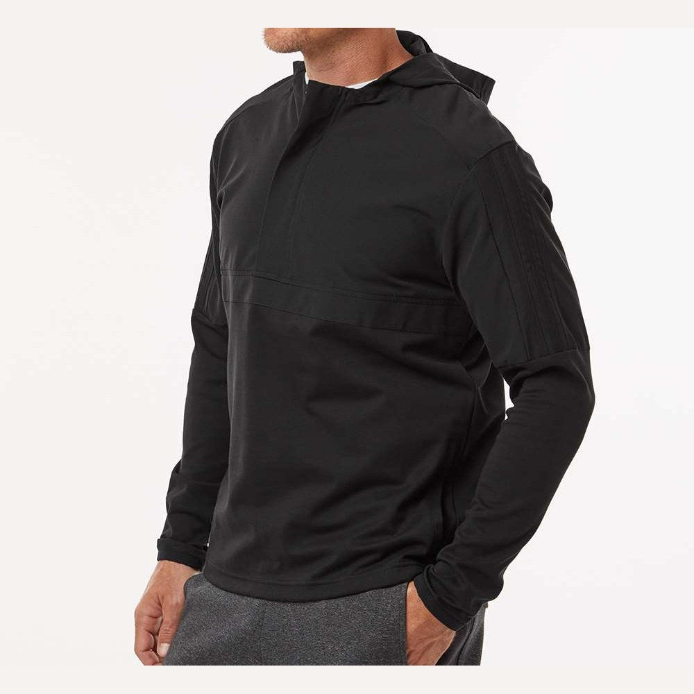 Adidas Men's Half-Zip Hooded Anorak Full Color - Black - On Model Side