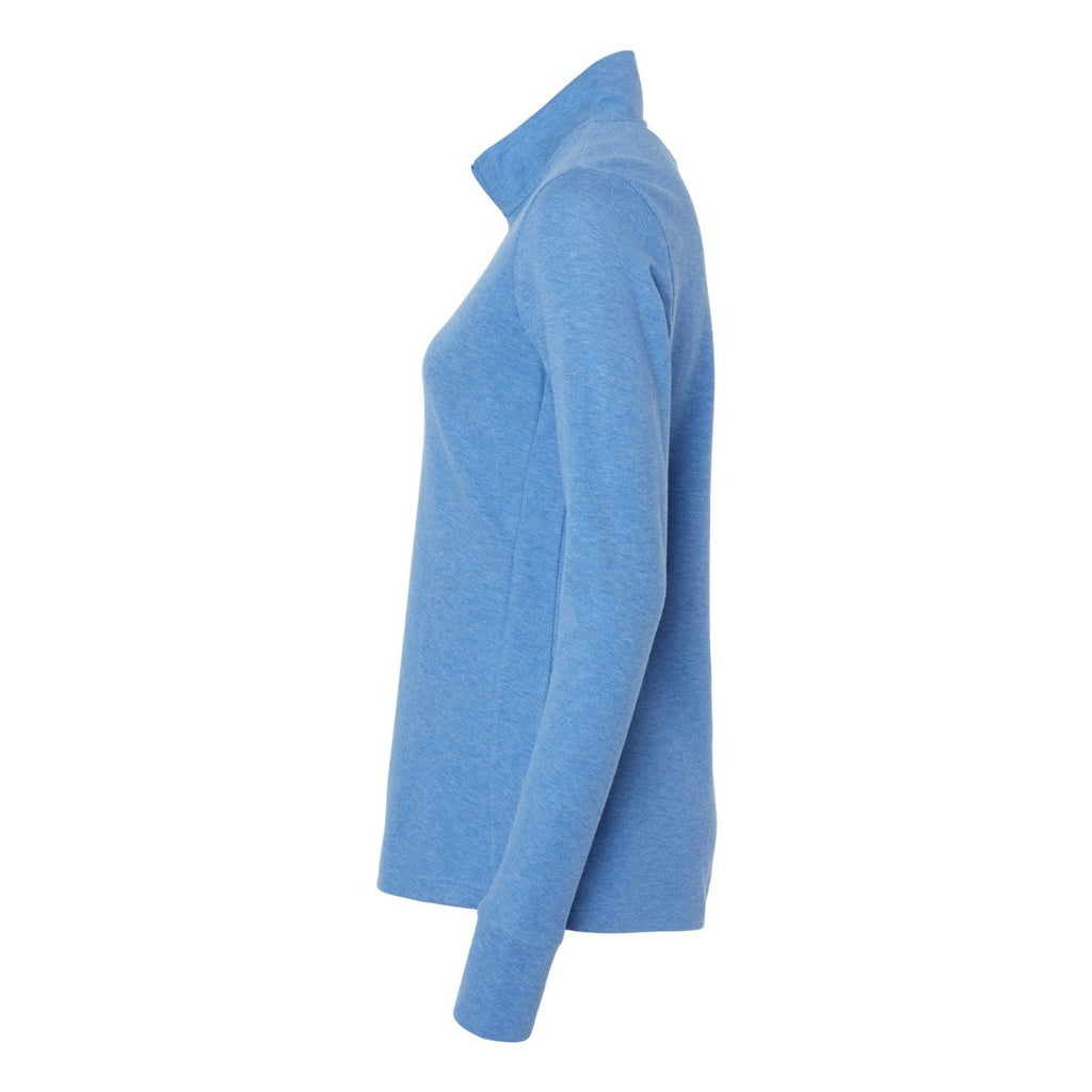 Adidas Women's 3-Stripes Quarter-Zip Sweater Pullover Full Color - Focus Blue Melange - Direct Side