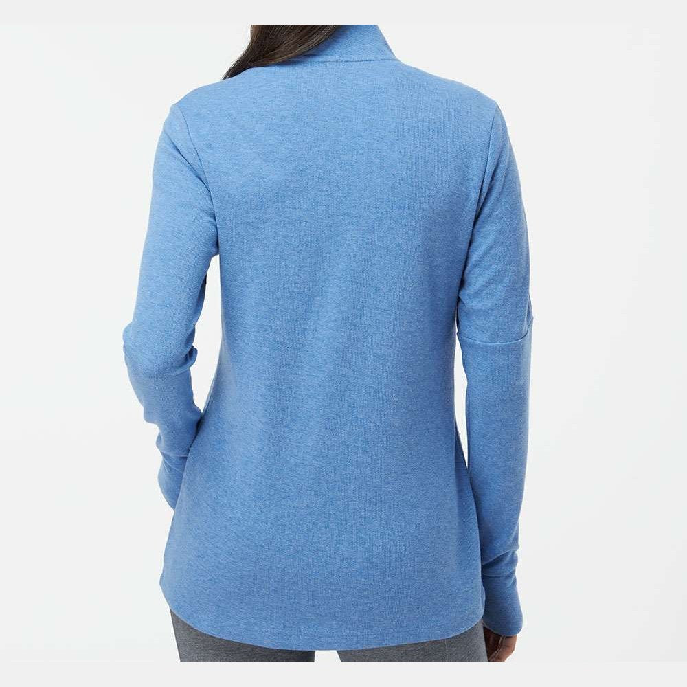 Adidas Women's 3-Stripes Quarter-Zip Sweater Pullover Full Color - Focus Blue Melange - On Model Back
