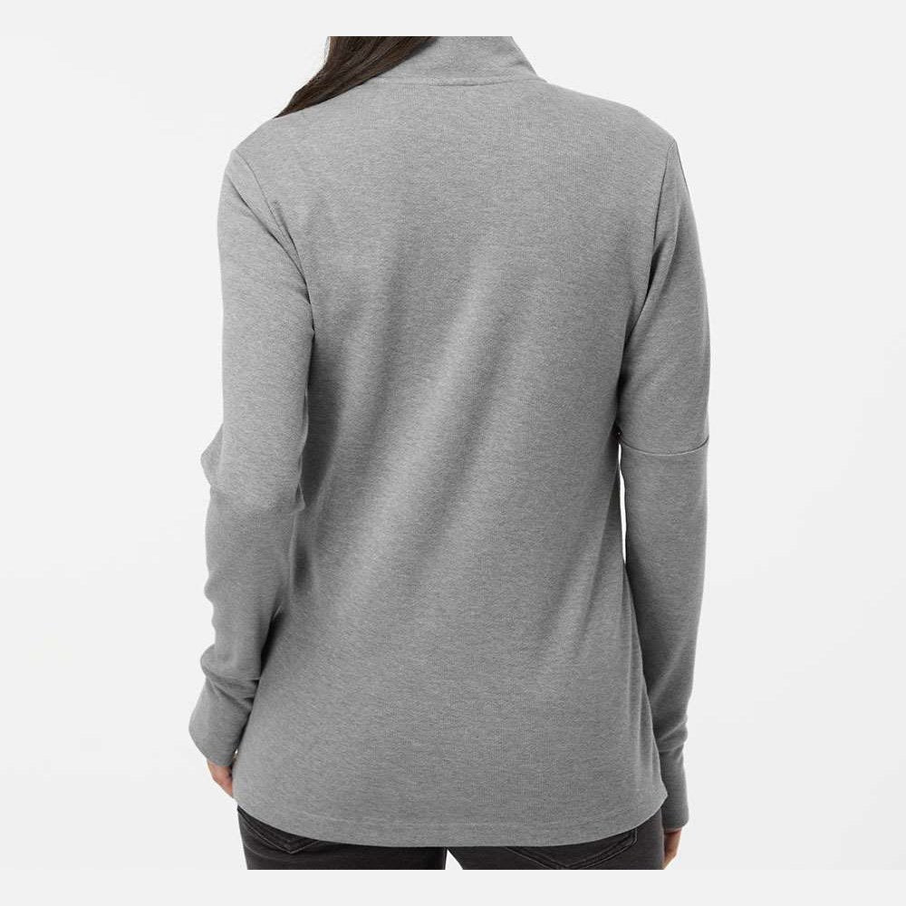 Adidas Women's 3-Stripes Quarter-Zip Sweater Pullover Full Color - Grey Three Melange - On Model Back
