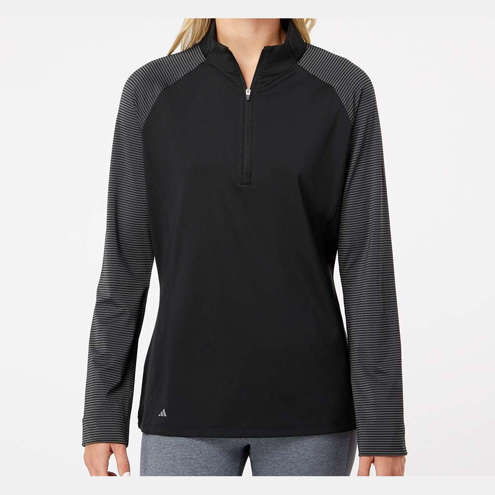 Adidas Women's Ultimate365 Lightweight Raglan Quarter-Zip Pullover Full Color - Black - On Model Front