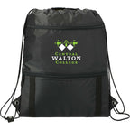 Adventure Drawstring Bag with Insulated Pocket Full Color - Black - Front