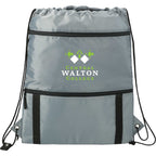 Adventure Drawstring Bag with Insulated Pocket Full Color - Gray - Front