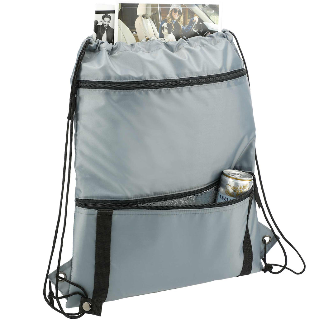 Adventure Drawstring Bag with Insulated Pocket Full Color - Gray - Right Angle 2