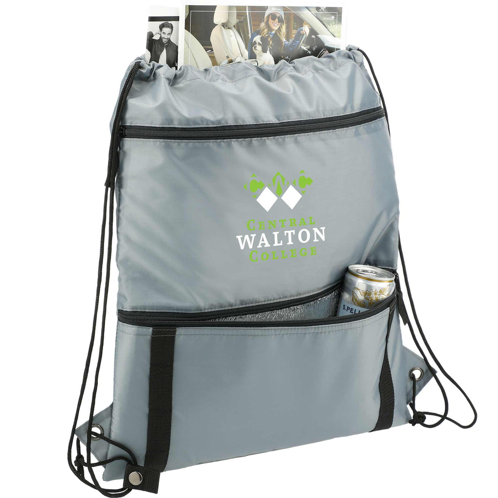 Adventure Drawstring Bag with Insulated Pocket Full Color - Gray - Right Angle