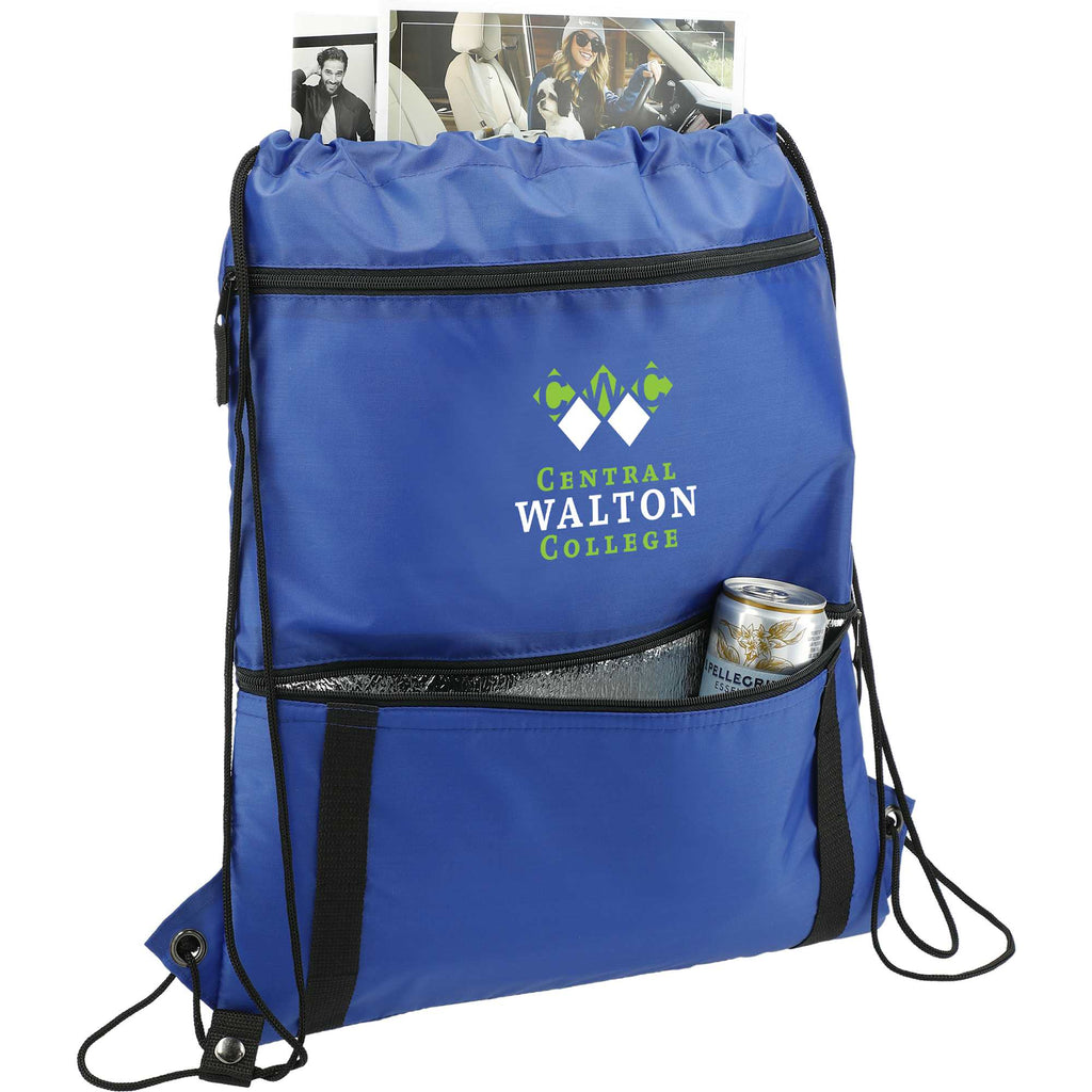 Adventure Drawstring Bag with Insulated Pocket Full Color - Royal - Right Angle