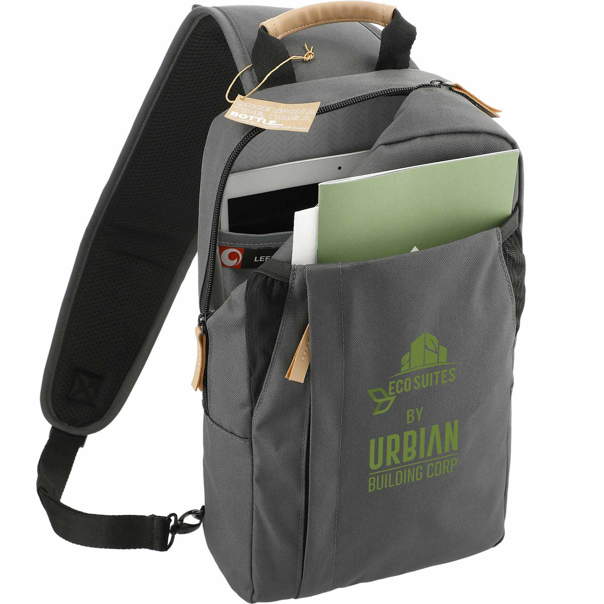 Aft Recycled Sling Bag with Strap Pocket Embroidery - Charcoal - Right Angle 3