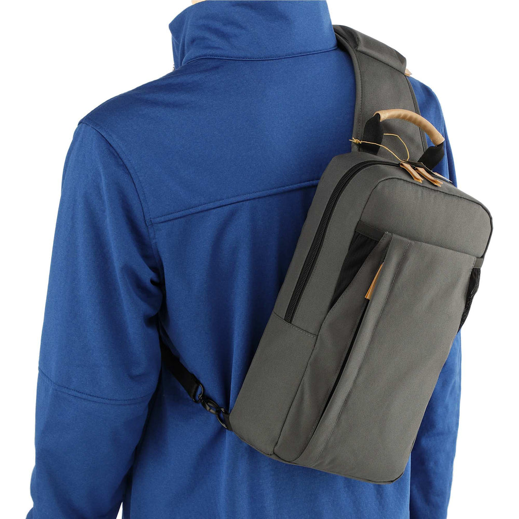 Aft Recycled Sling Bag with Strap Pocket Embroidery - Charcoal - Right Angle 7