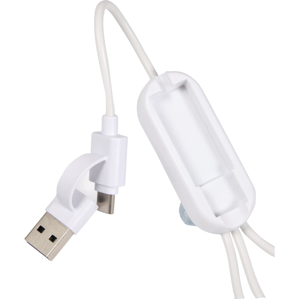 Allcord 5-in-1 Cable with Apple Watch Charger, 14 Inch - White - Detail Dual Usb 5