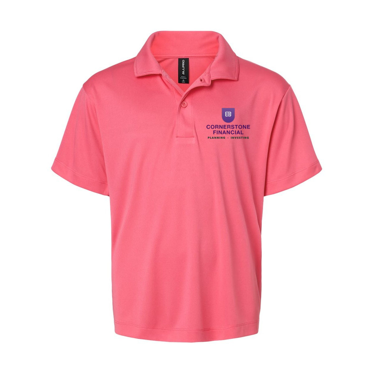 AllPro Youth Pro-Lock Performance Polo Full Color - Bright Pink - Front