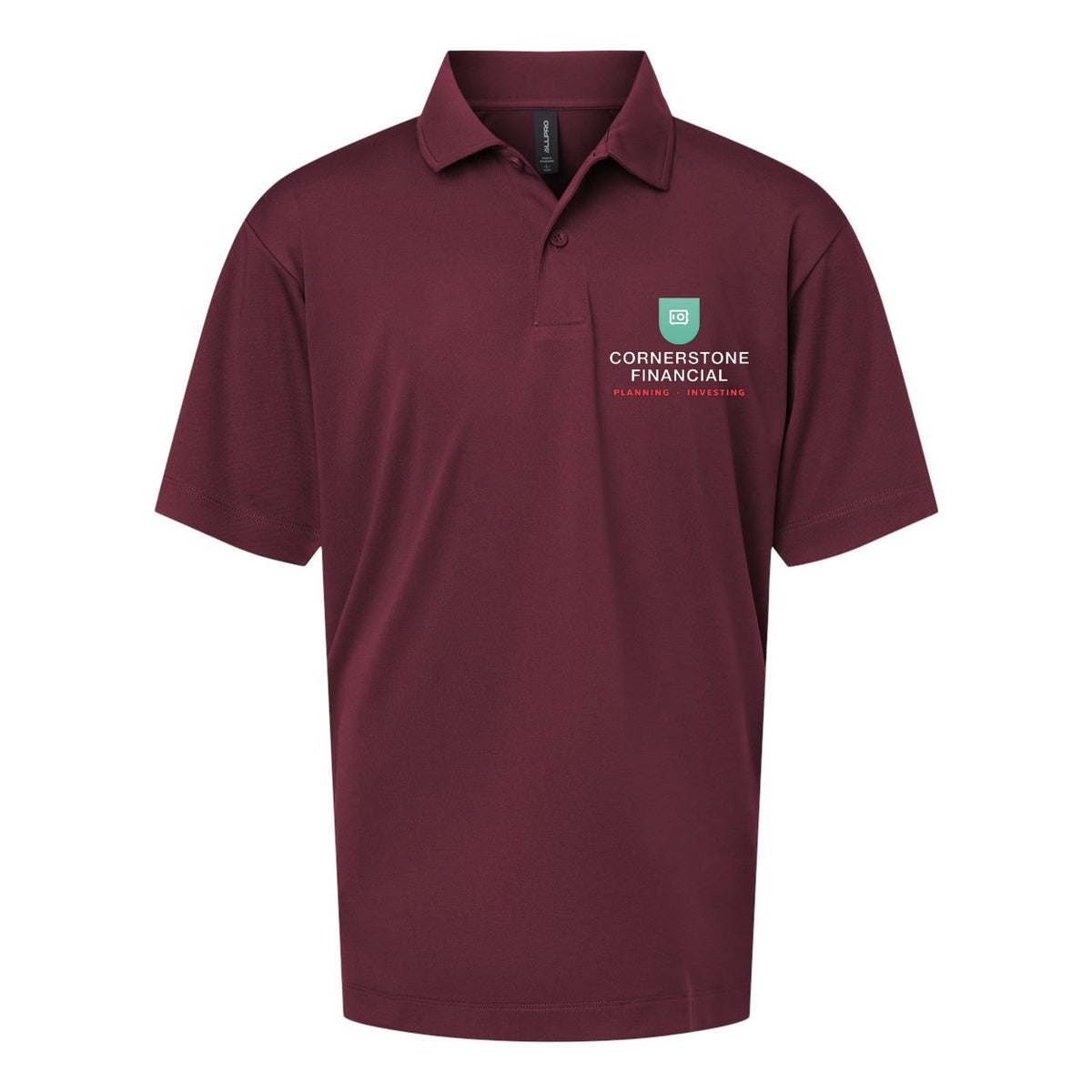 AllPro Youth Pro-Lock Performance Polo Full Color - Maroon - Front