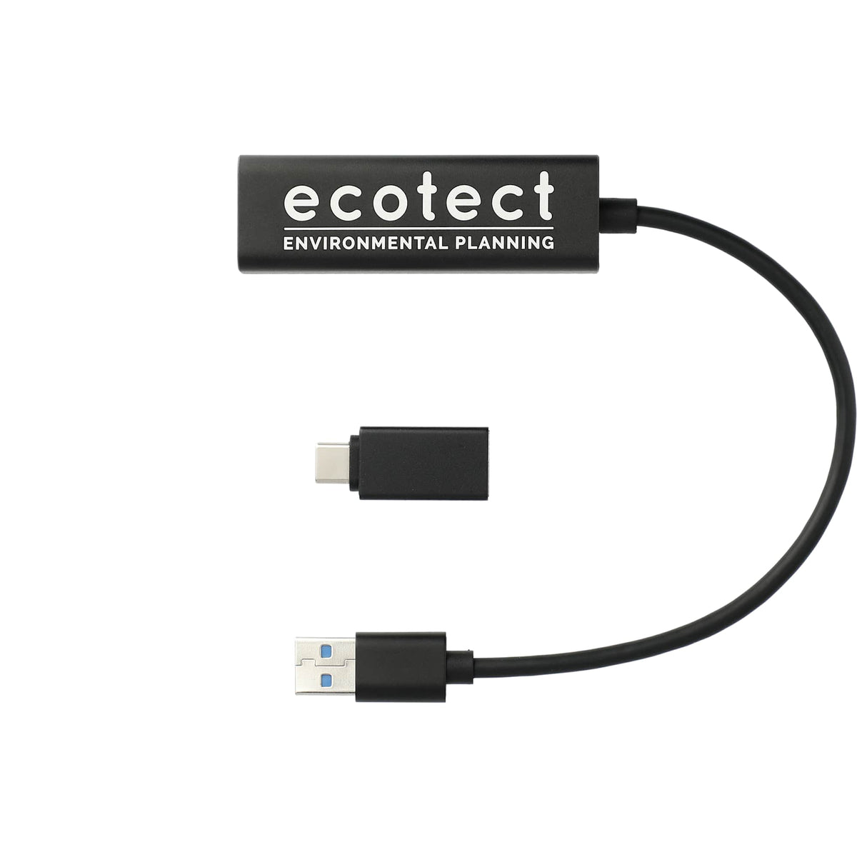 Aluminum USB 3.0 Hub with Four Ports and USB-C Adapter Full Color - Black - Front