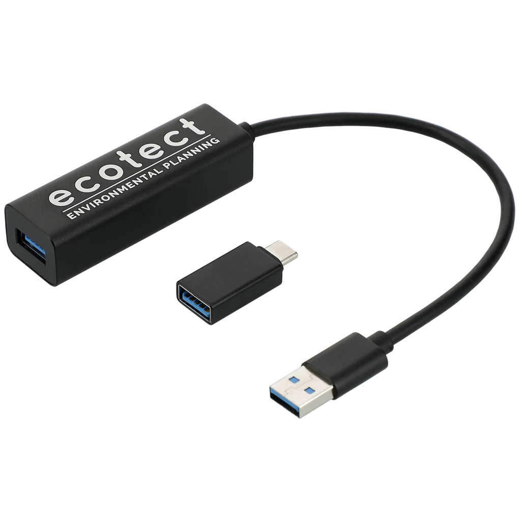 Aluminum USB 3.0 Hub with Four Ports and USB-C Adapter Full Color - Black - Right Angle