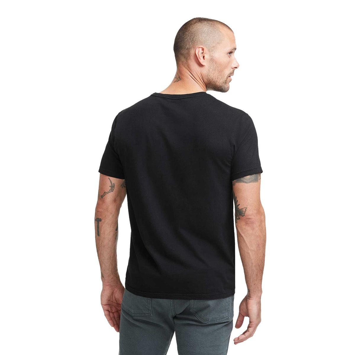 American Giant Classic Cotton Crew Tee for Men Embroidery - Black - Back On Model 2