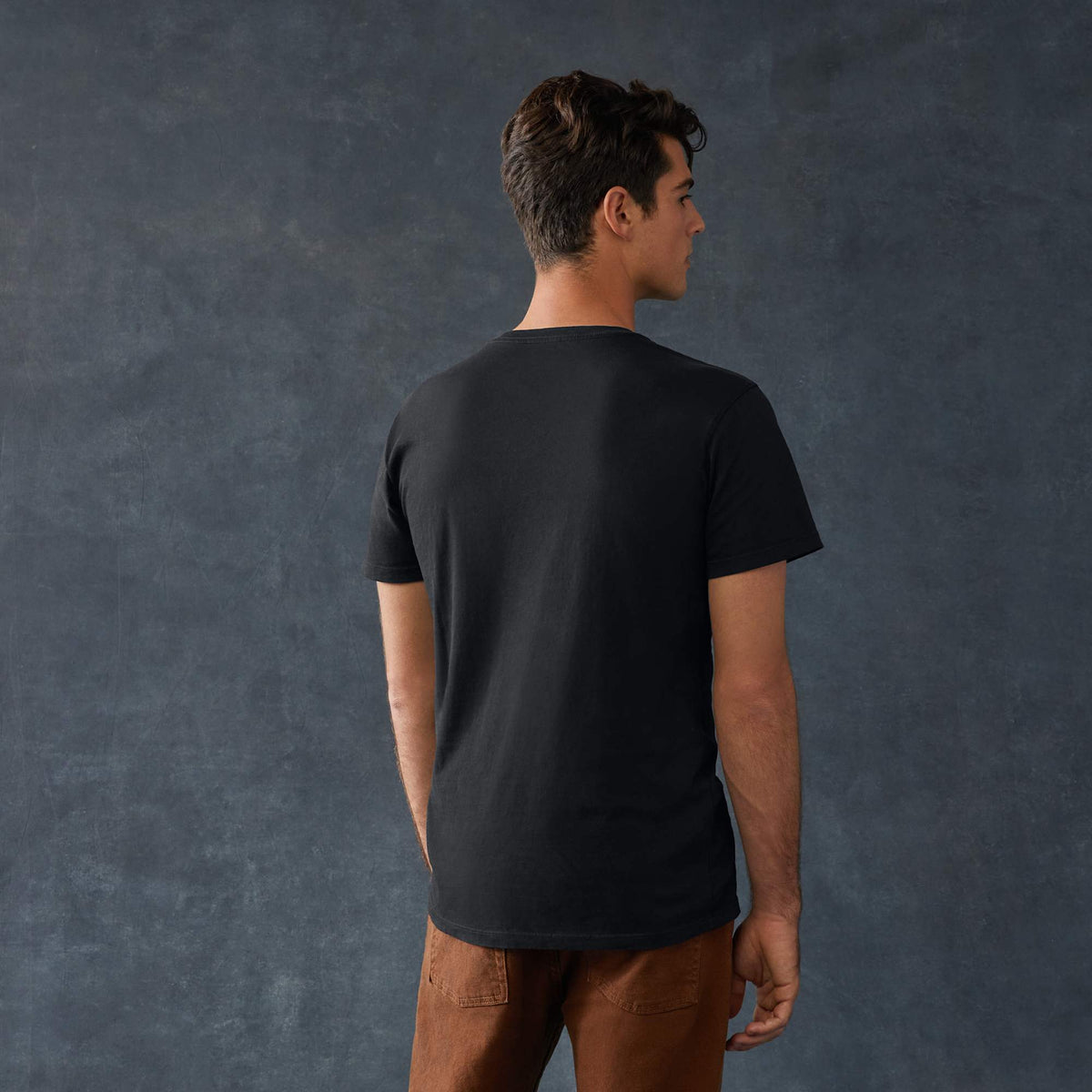 American Giant Classic Cotton Crew Tee for Men Embroidery - Black - Back On Model