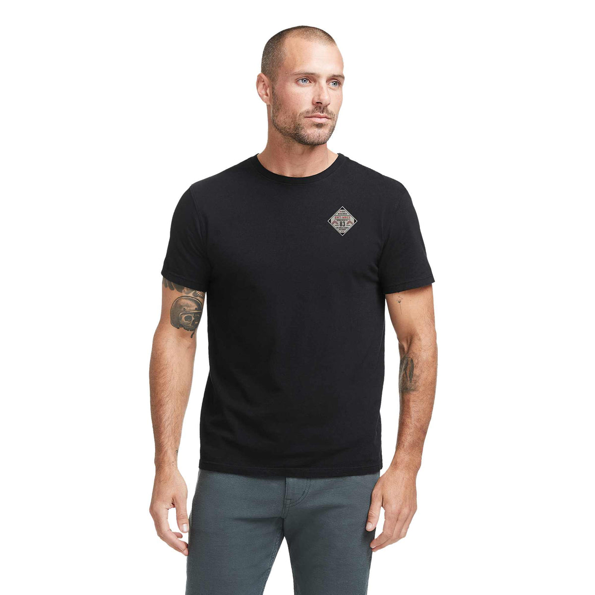 American Giant Classic Cotton Crew Tee for Men Embroidery - Black - Front On Model 3