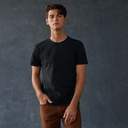 American Giant Classic Cotton Crew Tee for Men Embroidery - Black - Front On Model 4