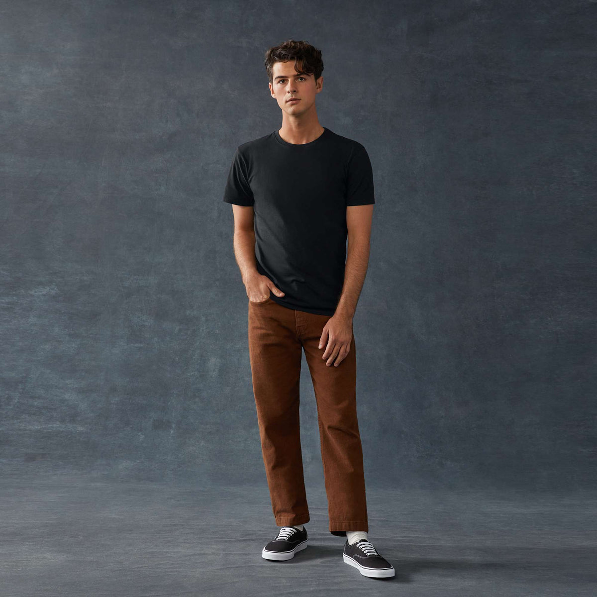 American Giant Classic Cotton Crew Tee for Men Embroidery - Black - Front On Model 6