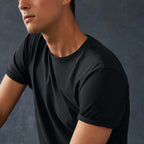 American Giant Classic Cotton Crew Tee for Men Embroidery - Black - Left Angle On Model