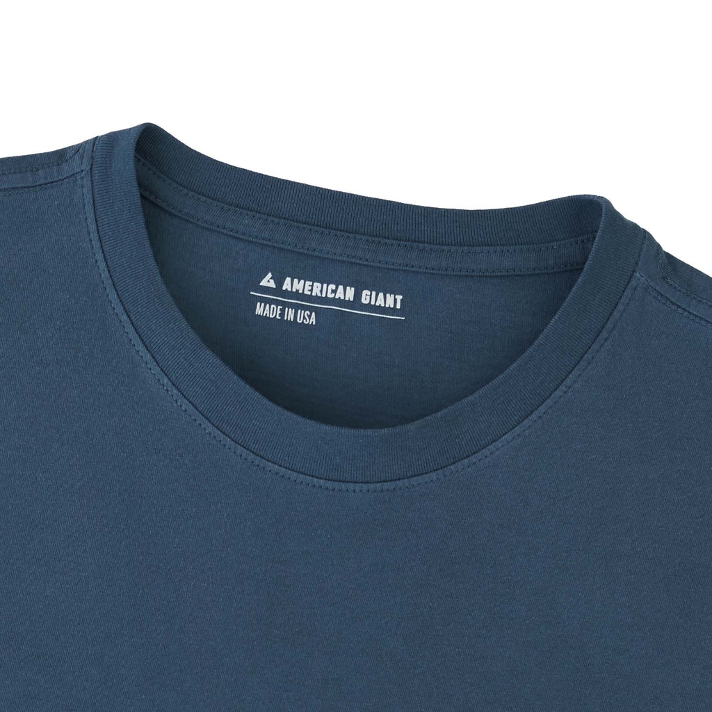 American Giant Classic Cotton Crew Tee for Men Embroidery - Washed Navy - Collar Detail 2