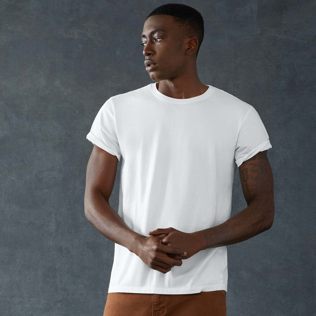 American Giant Classic Cotton Crew Tee for Men Embroidery - White - Front On Model 3