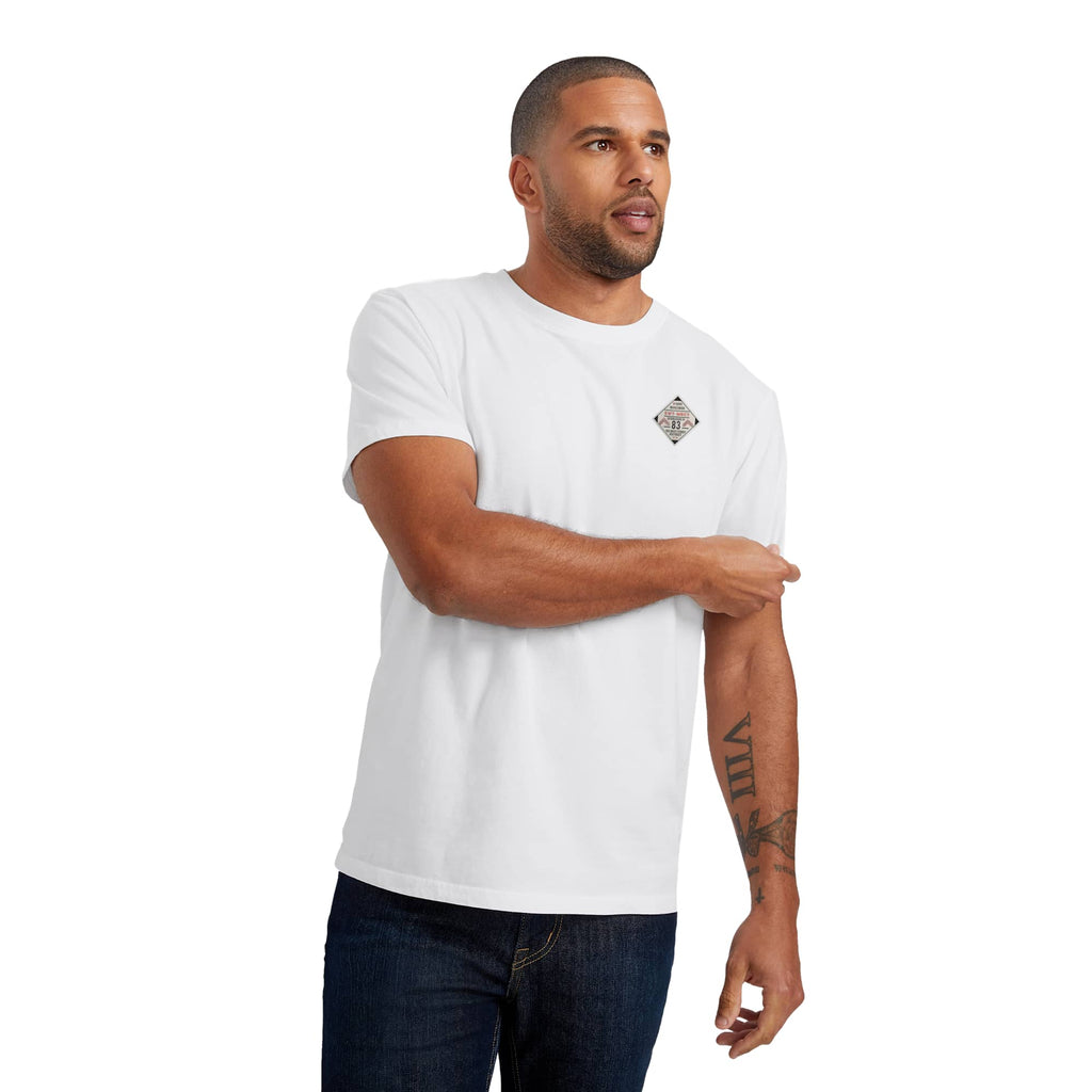 American Giant Classic Cotton Crew Tee for Men Embroidery - White - Right Angle On Model