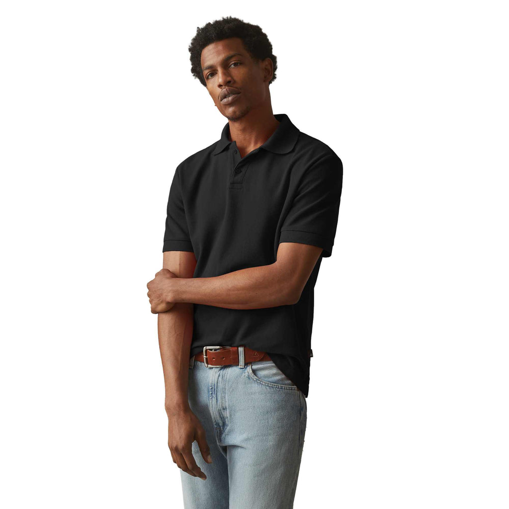 American Giant Classic Cotton Pique Polo for Men Embroidery - Black - On Model Left Angle 2