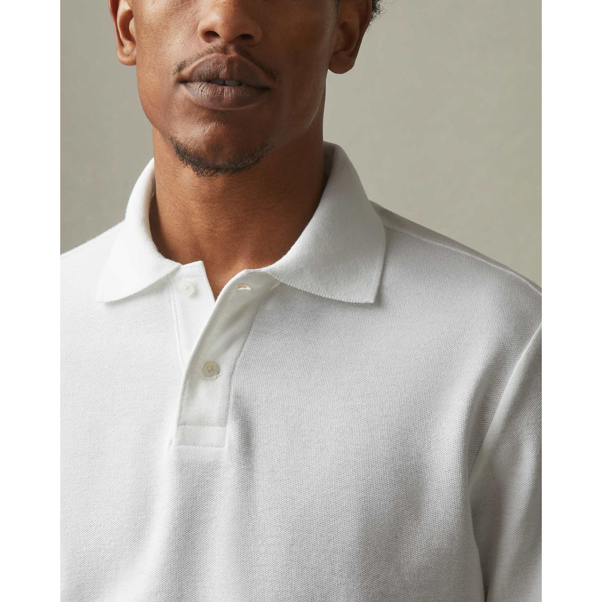 American Giant Classic Cotton Pique Polo for Men Embroidery - White - On Model Detail 2