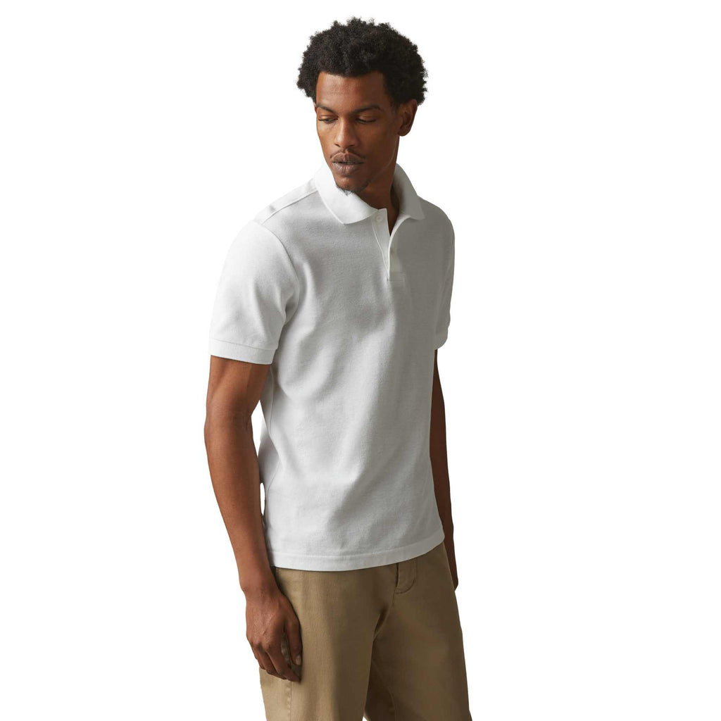 American Giant Classic Cotton Pique Polo for Men Embroidery - White - On Model Right Angle 2