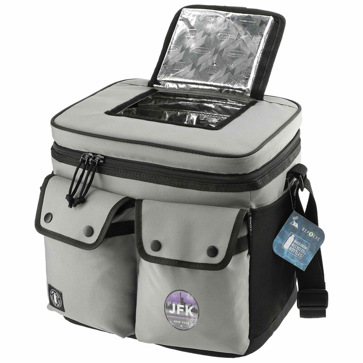 Arctic Zone Recycled Double Pocket Cooler, 24 Cans Transfer - Gray - Left Angle