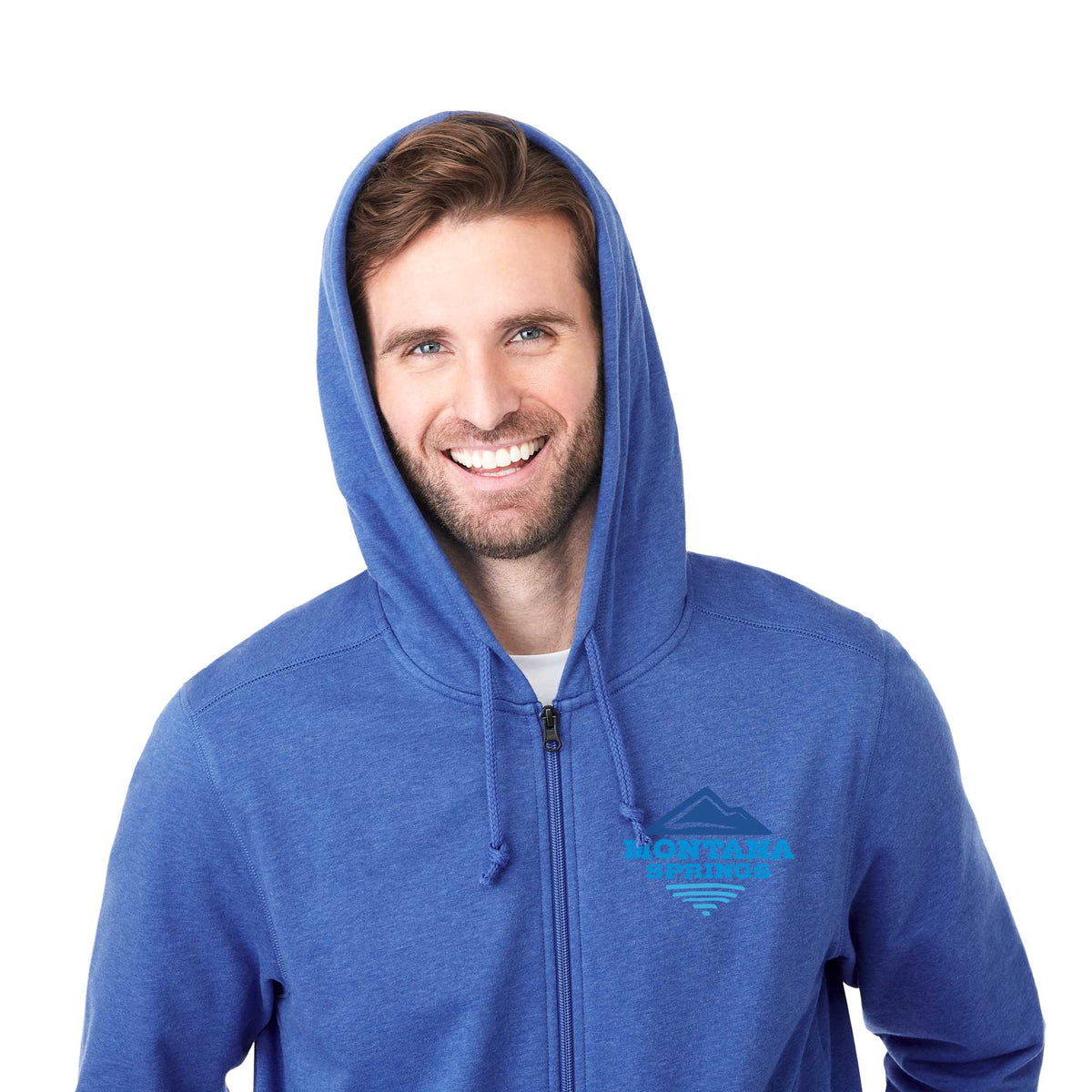 Argus Eco Fleece Full Zip Hoodie for Men Transfer - New Royal Heather - Front On Model