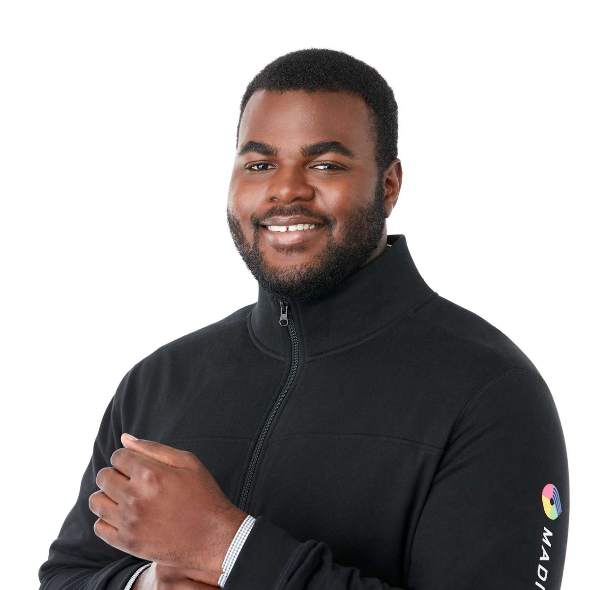 Argus Eco Fleece Full Zip Jacket for Men Embroidery - Black - Left Angle On Model