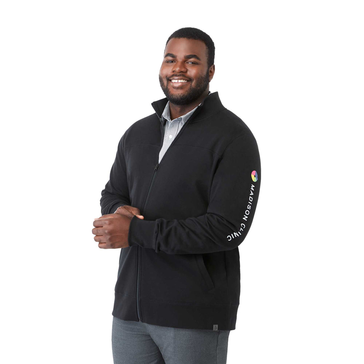 Argus Eco Fleece Full Zip Jacket for Men Transfer - Black - Left Angle On Model 2