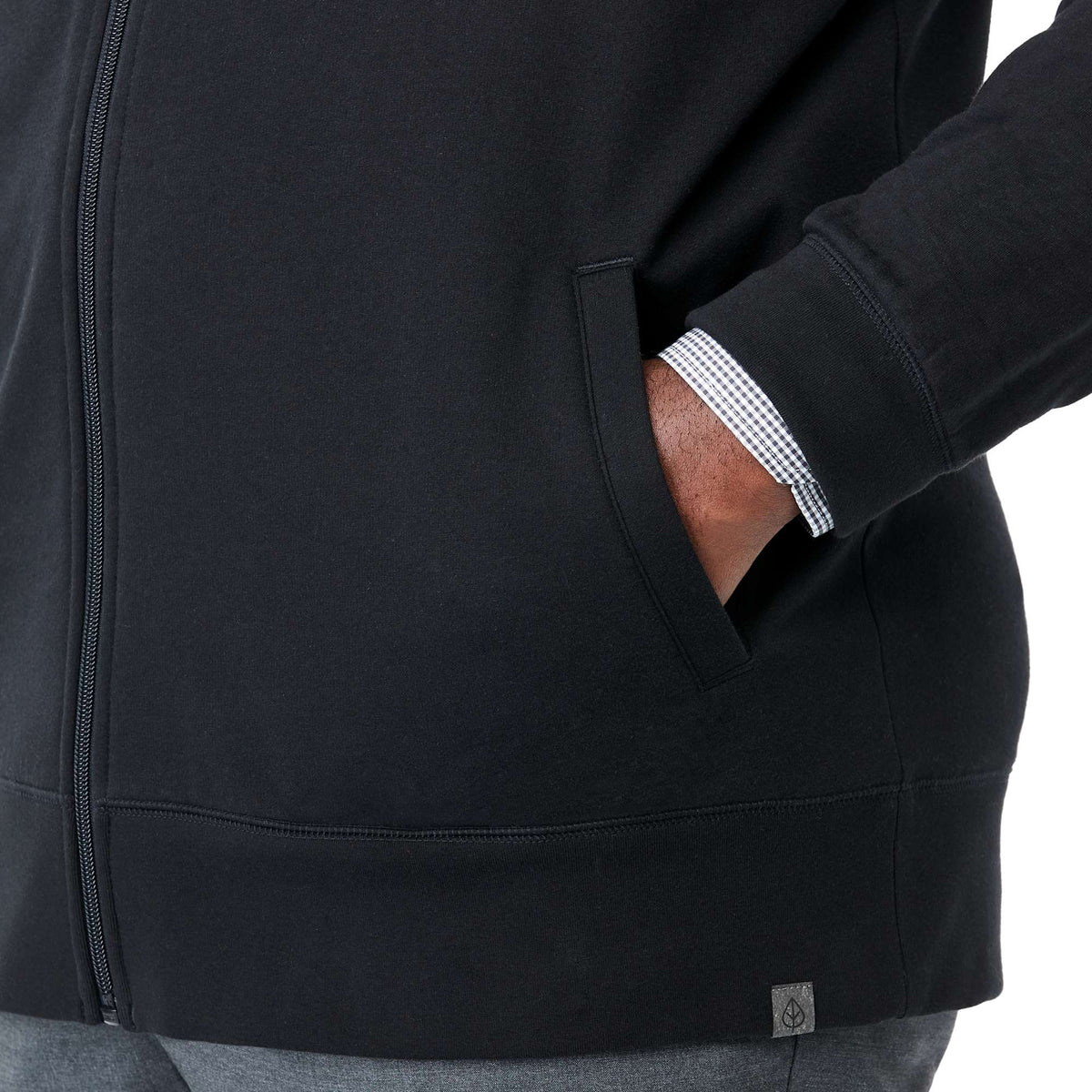 Argus Eco Fleece Full Zip Jacket for Men Transfer - Black - Left Angle On Model Pocket