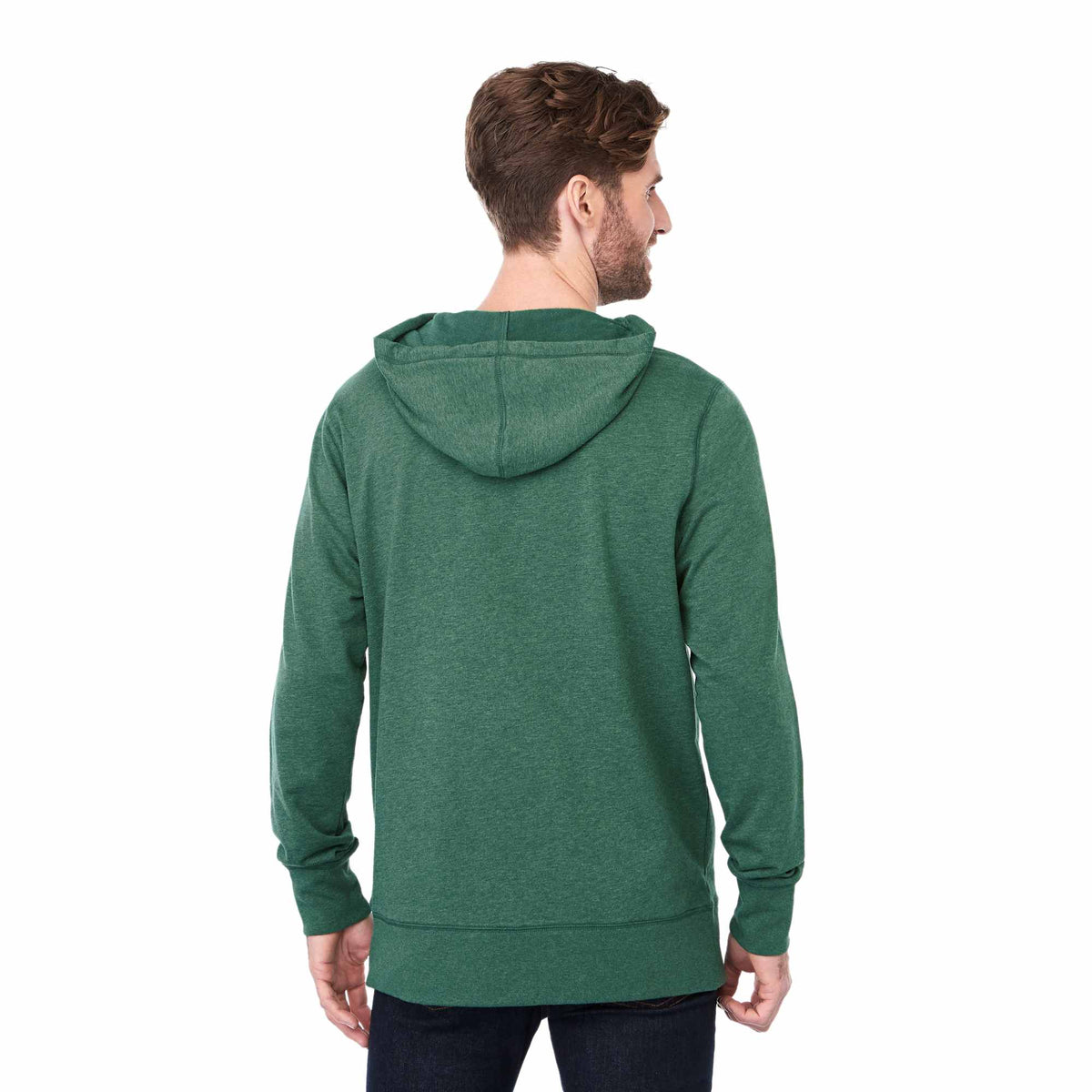 Argus Eco Fleece Pullover Hoodie for Men Embroidery - Juniper Heather - Back On Model