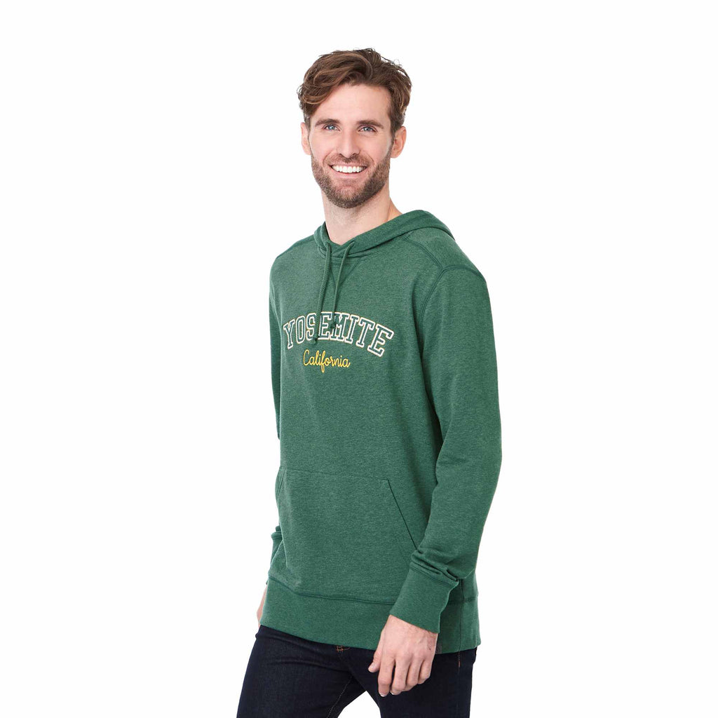 Argus Eco Fleece Pullover Hoodie for Men Embroidery - Juniper Heather - Left Angle On Model
