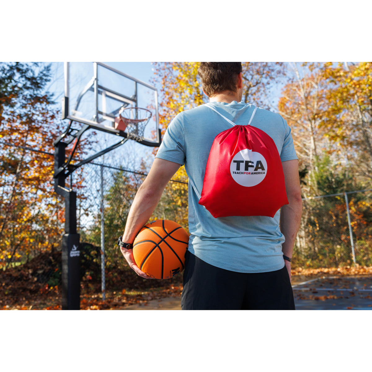 Arlo Recycled Drawstring Backpack Transfer - Red - View 6