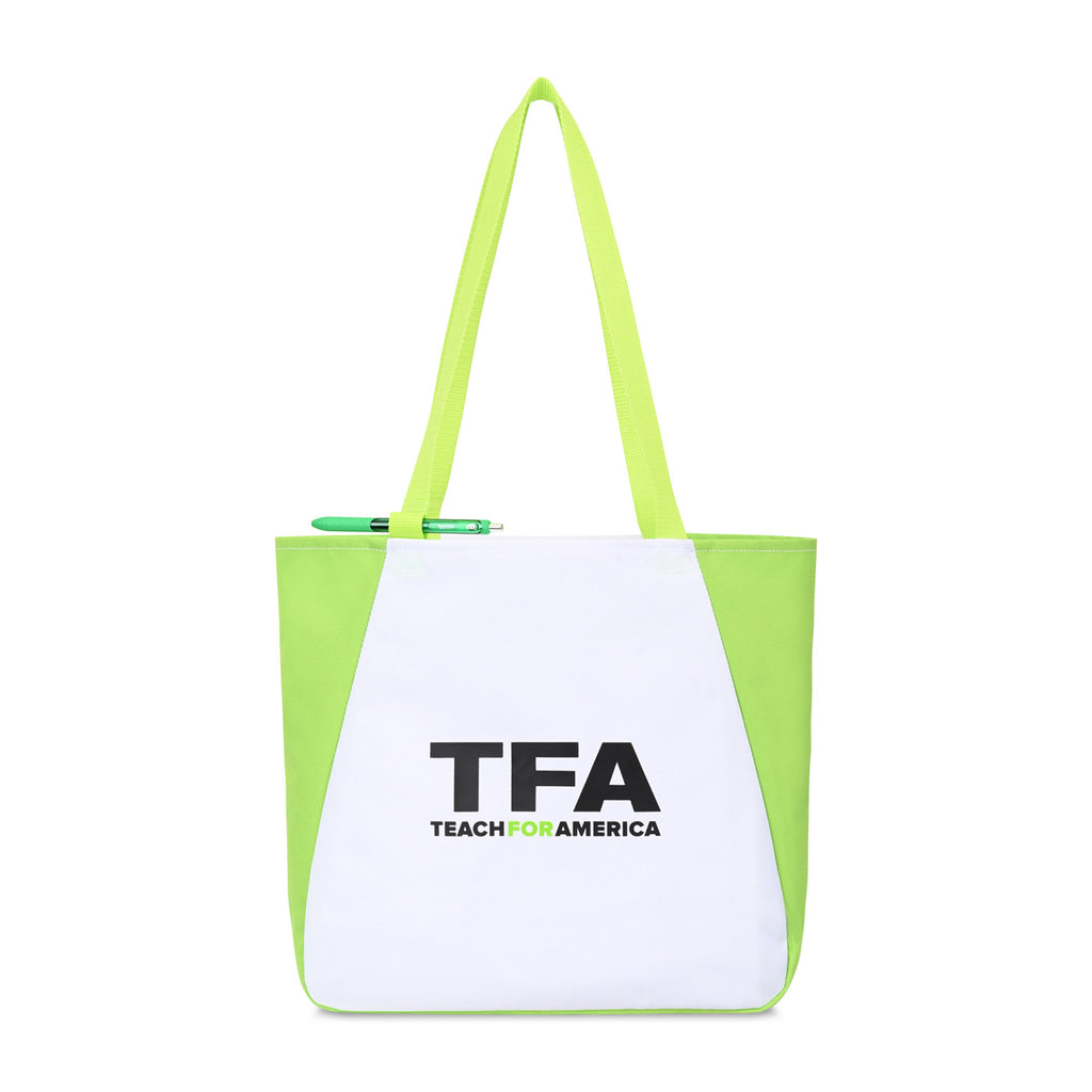 Arlo Recycled Tote Bag with Pen Loop Embroidery - Lime Green - View 1