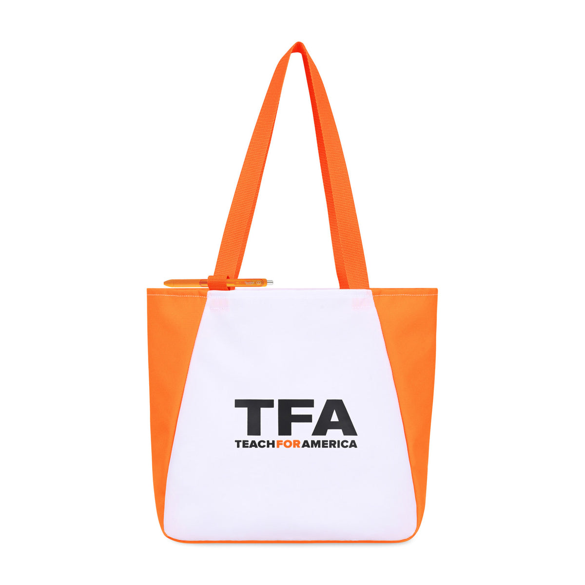 Arlo Recycled Tote Bag with Pen Loop Embroidery - Orange - View 1