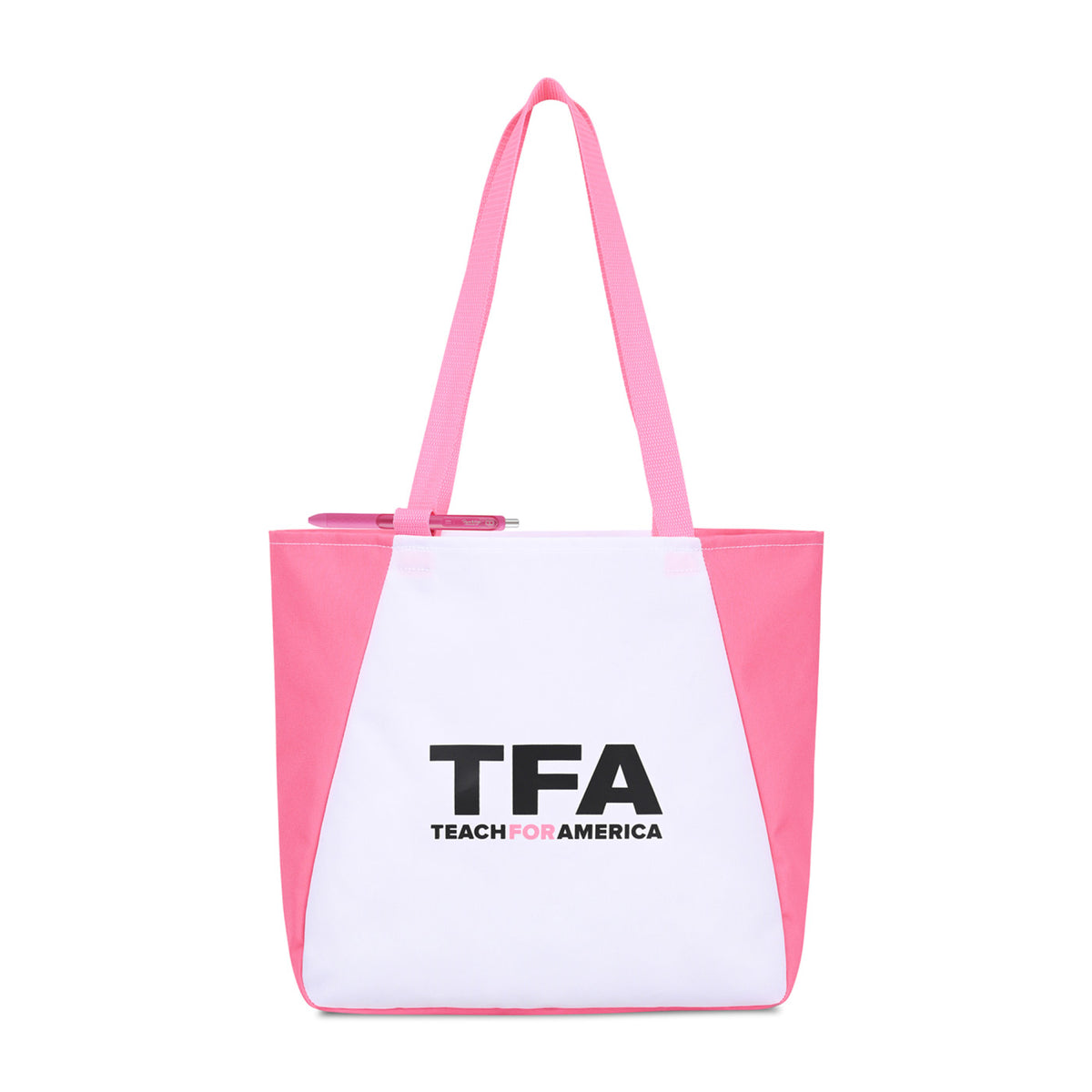 Arlo Recycled Tote Bag with Pen Loop Embroidery - Pink - View 1