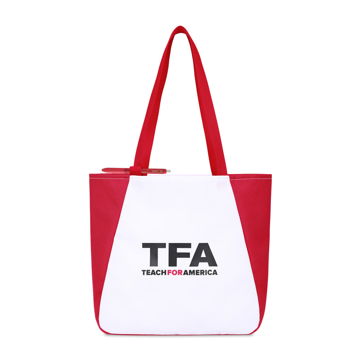 Arlo Recycled Tote Bag with Pen Loop Embroidery - Red - View 1
