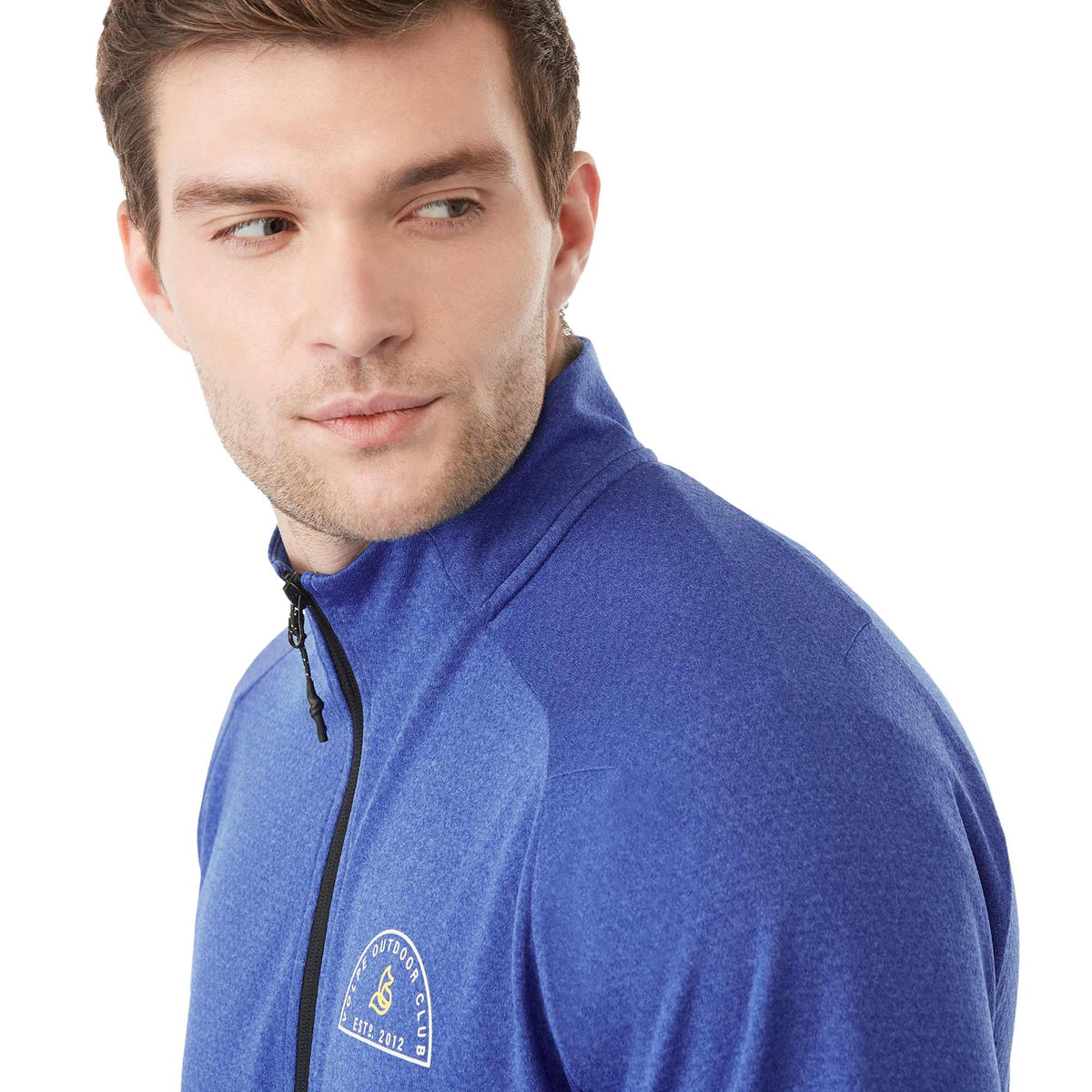 Asgard Eco Knit Full Zip Jacket for Men Transfer - New Royal Heather - Left Angle On Model