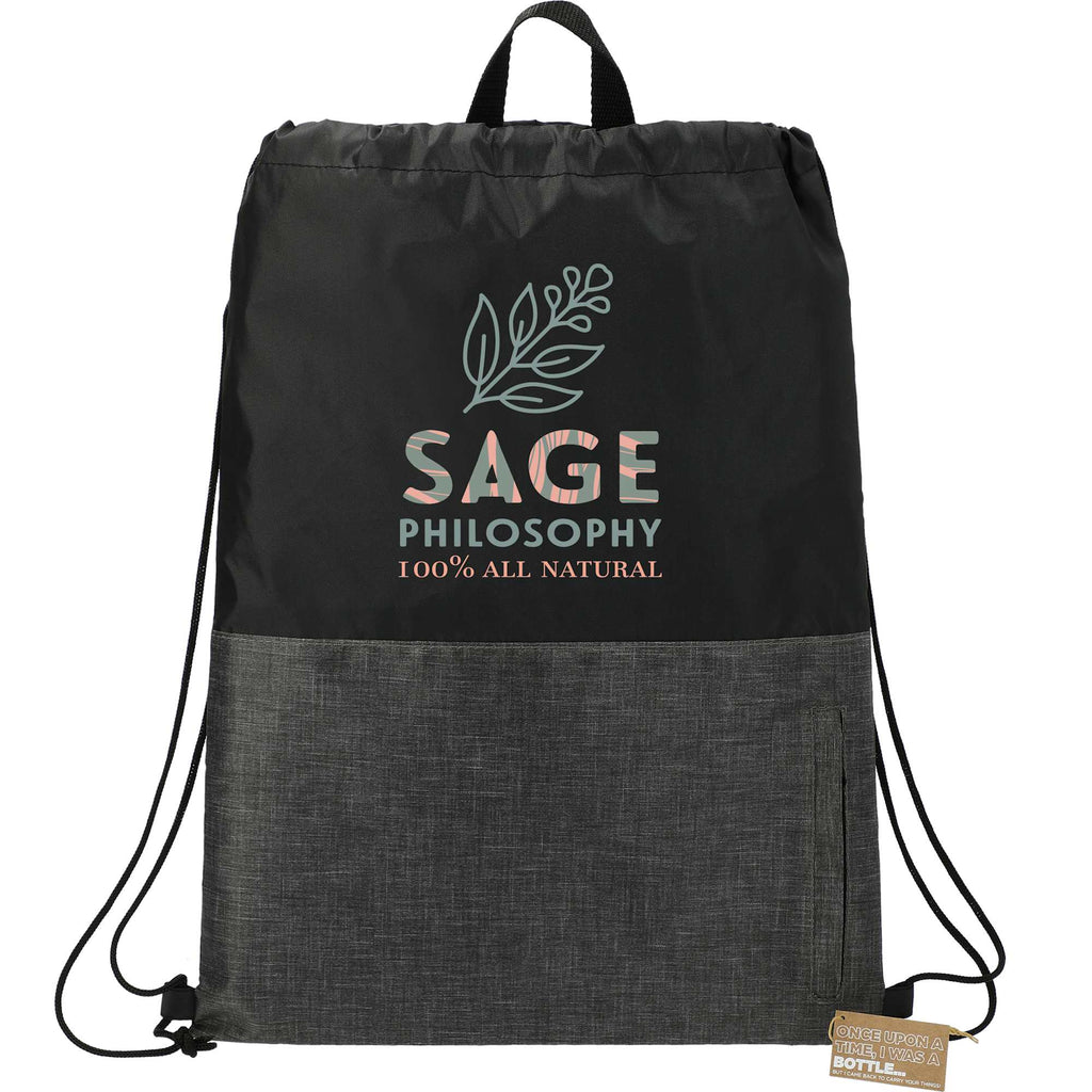 Ash Recycled Drawstring Bag with Vertical Zip Pocket Transfer - Black - Front