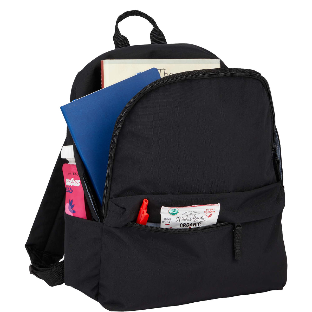 Avery Small Backpack in Recycled Crinkle Fabric, 10L Embroidery - Black - Detail