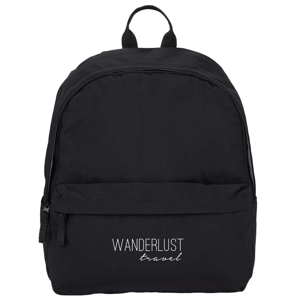 Avery Small Backpack in Recycled Crinkle Fabric, 10L Embroidery - Black - Front