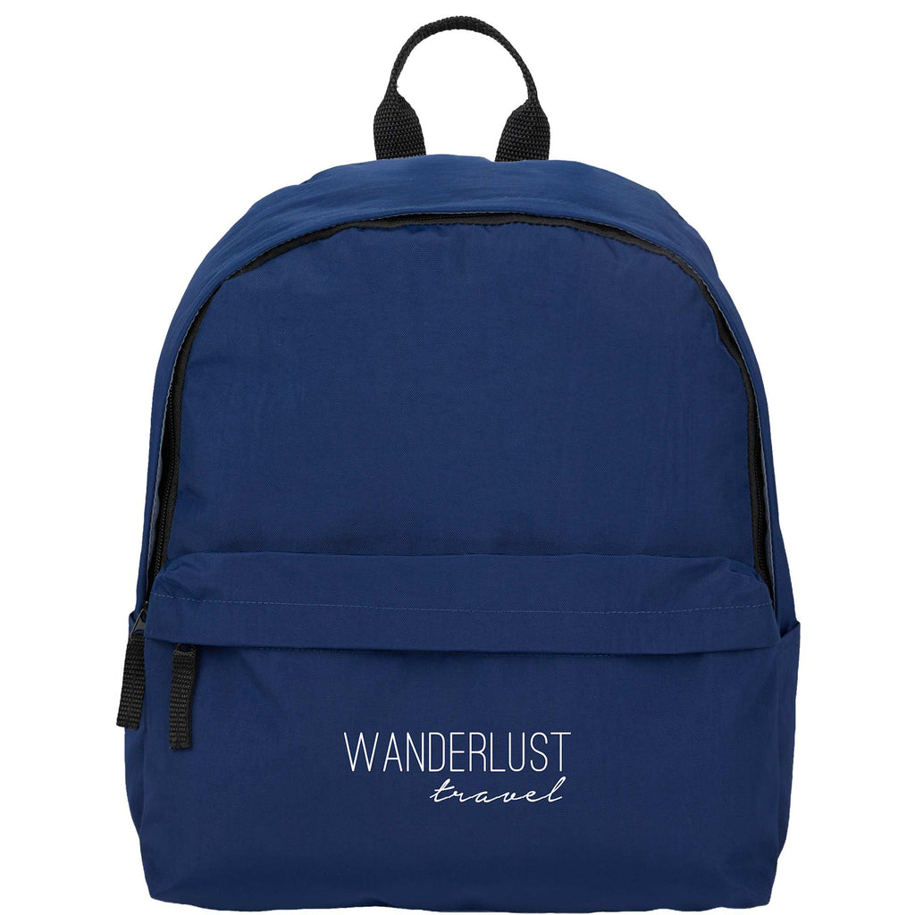 Avery Small Backpack in Recycled Crinkle Fabric, 10L Embroidery - Navy - Front