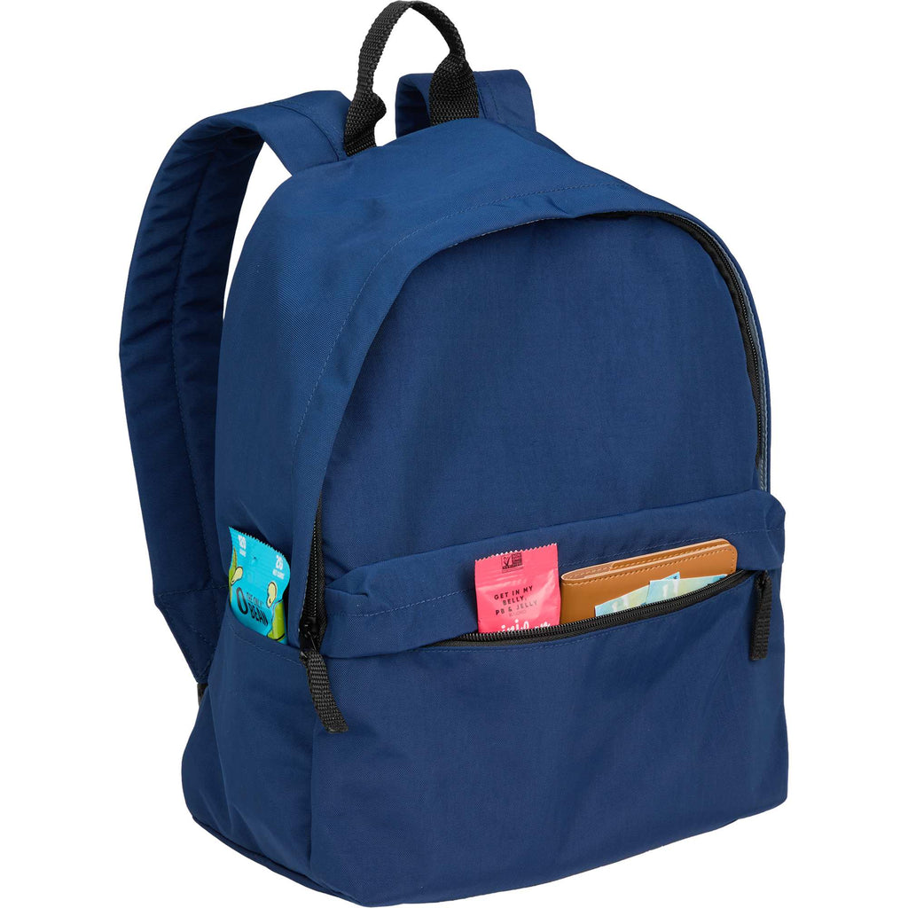Avery Small Backpack in Recycled Crinkle Fabric, 10L Embroidery - Navy - Propped 2