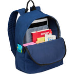 Avery Small Backpack in Recycled Crinkle Fabric, 10L Embroidery - Navy - Propped 3