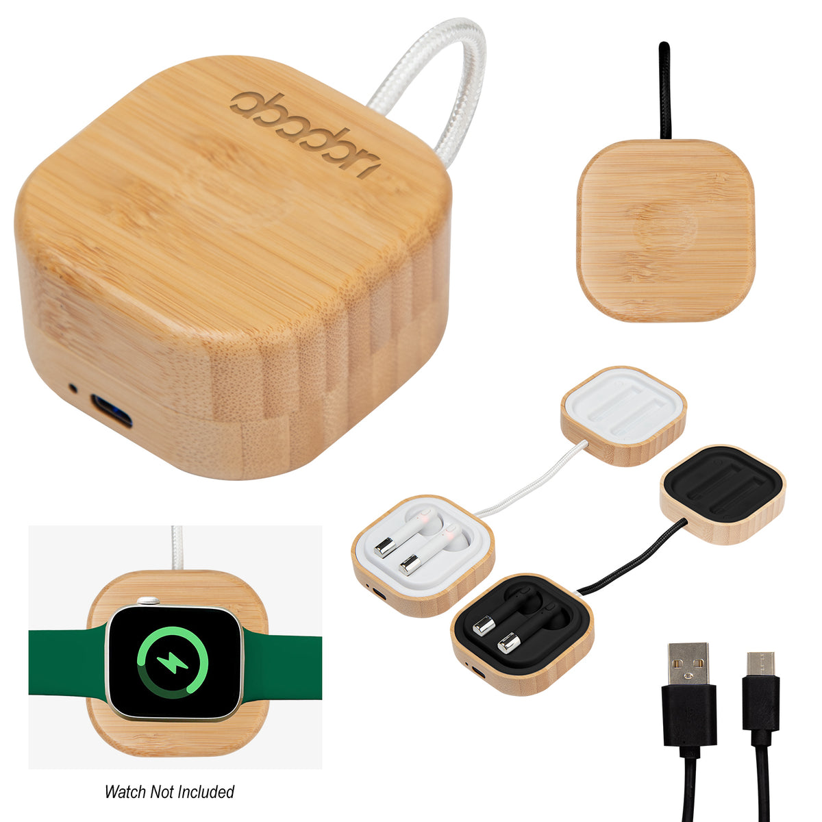 Bamboo Charger for Wireless Earbuds and Watches - Bamboo Wireless Earbuds & Watch Charger