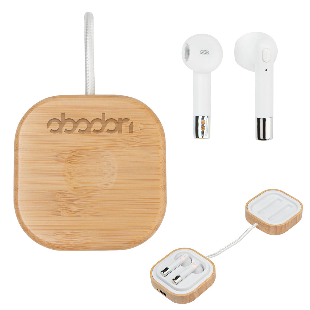 Bamboo Charger for Wireless Earbuds and Watches - both with Bamboo - Laser Engraving